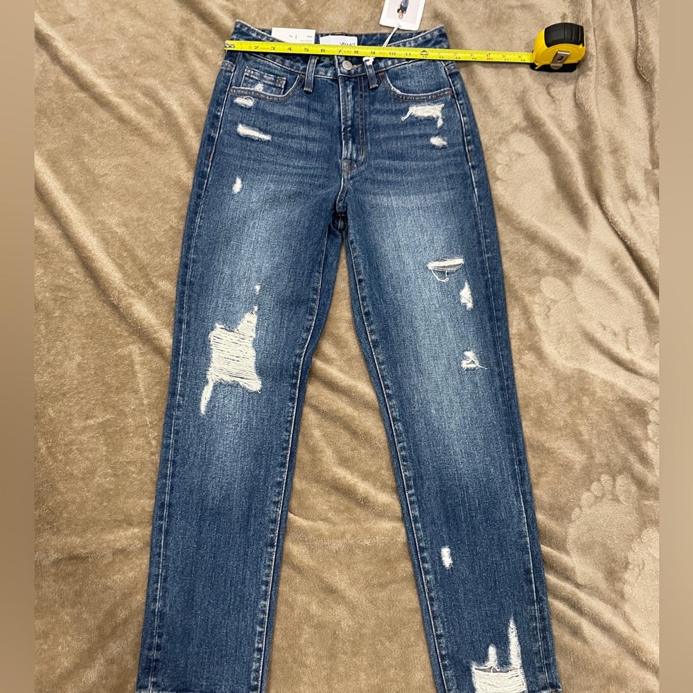 Vervet Distressed Jeans Super High Rise Slim Straight Leg Cropped Jeans NEW - Picture 3 of 15